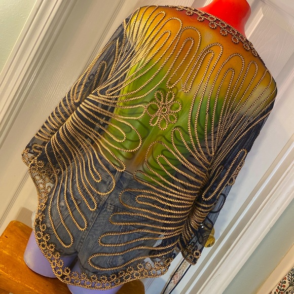 VINTAGE HANDMADE Gorgeous Fancy Festival Transulent Cover Up Top - Picture 4 of 11